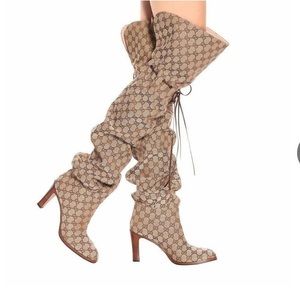 New Gucci GG over the knee boots booties beige brown sz 8.5